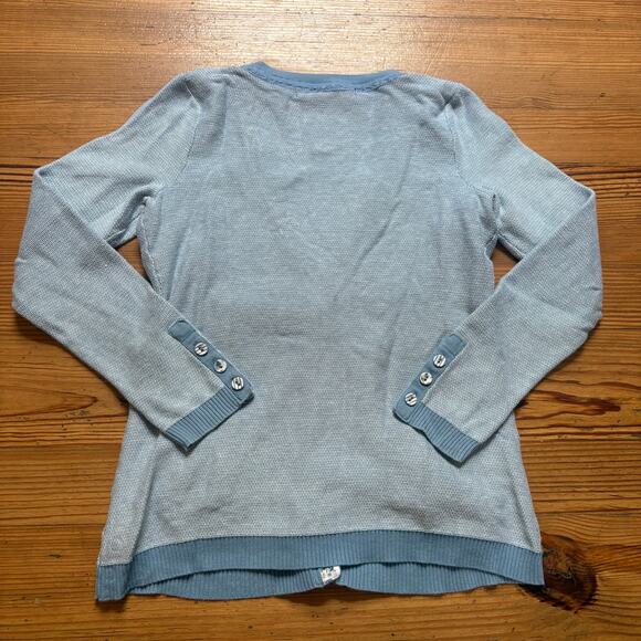 Sparrow blue white cottage floral button cardigan sweater SIZE M - Picture 7 of 7